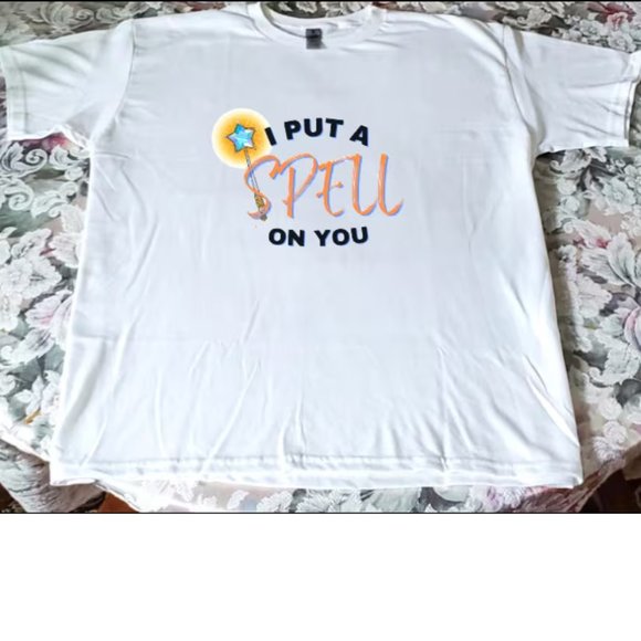I Put A Spell On You | 50/50 Dryblend Gildan Shirt | White w/ Black Text - Picture 1 of 1